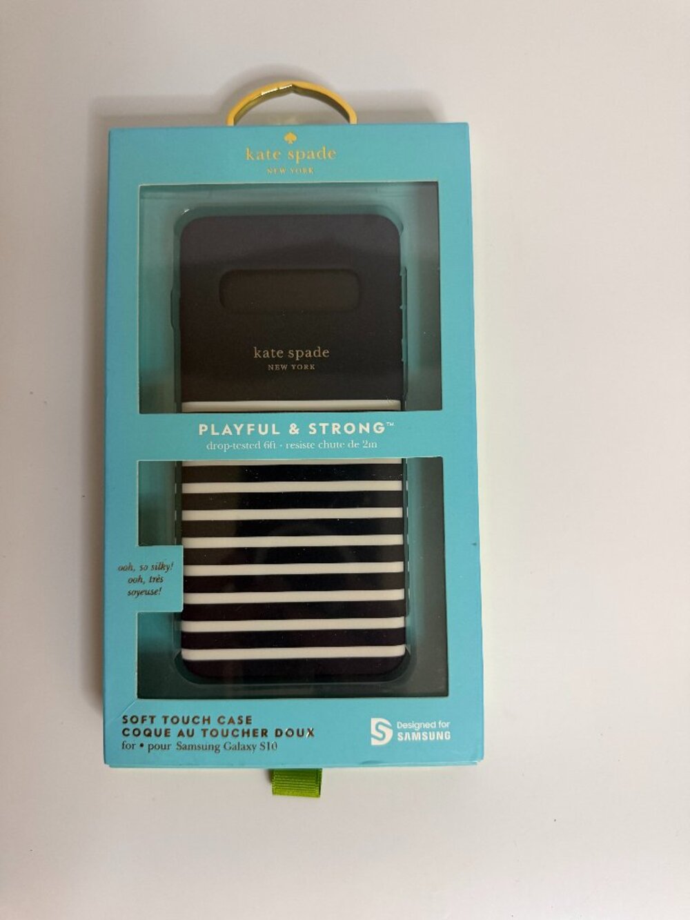 Kate Spade NY Soft Touch Case for Samsung Galaxy S10, Black and White Stripes